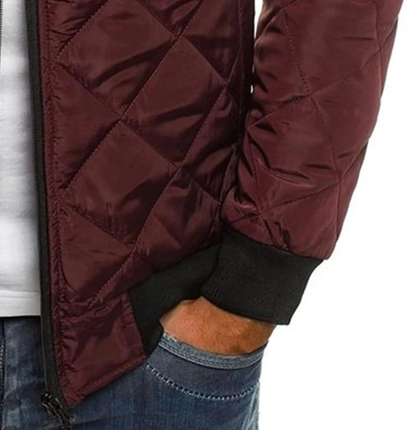 Men's Winter Warm Baseball Jacket Male Diamond Quilted Casual Bomber Outerwear Men Long Sleeve Casual Bomber Coat