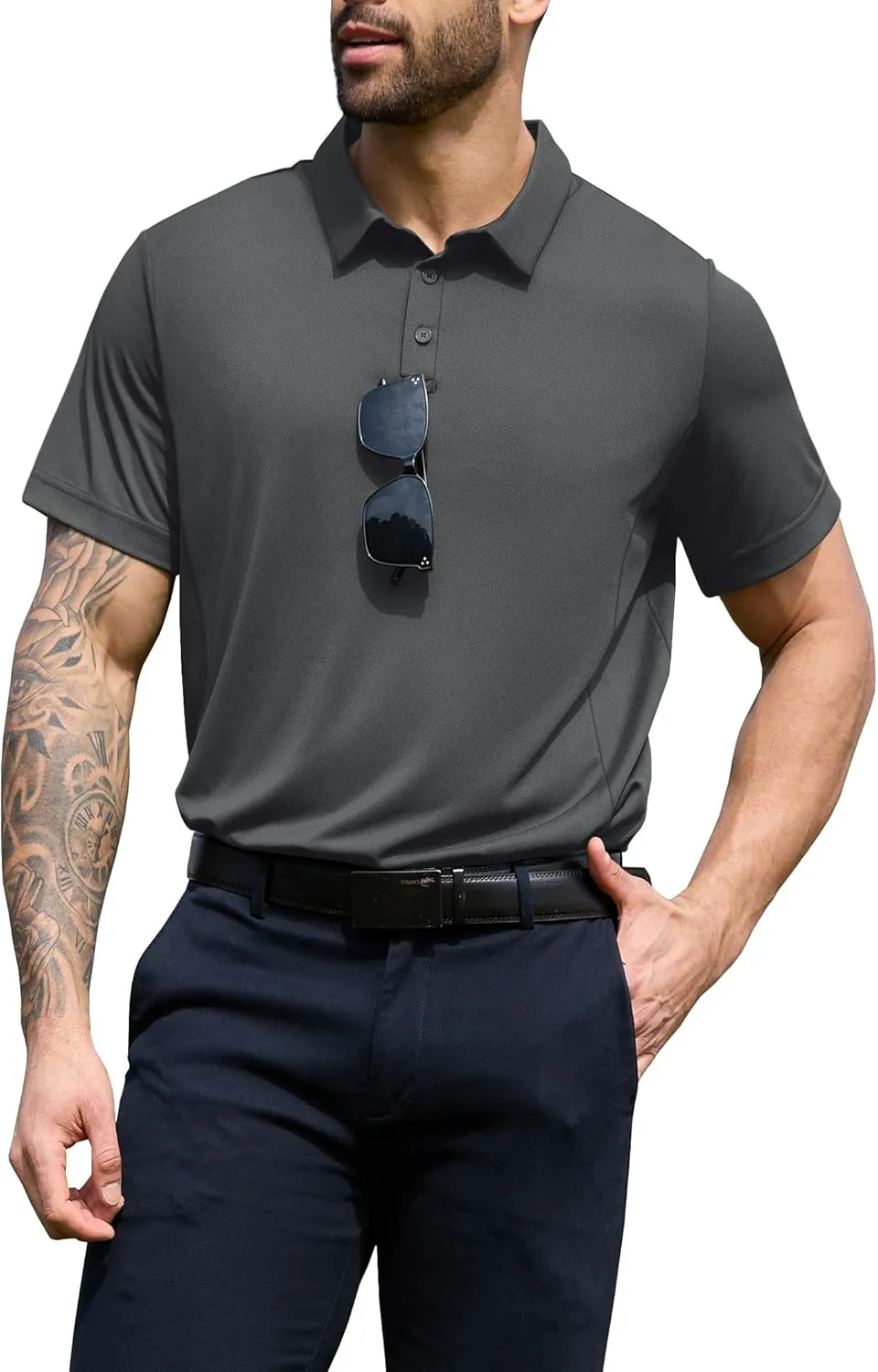 NIASHOT Men's Polo Shirts Tactical Short Sleeve Golf T-Shirt Athletic Collared Summer Shirts
