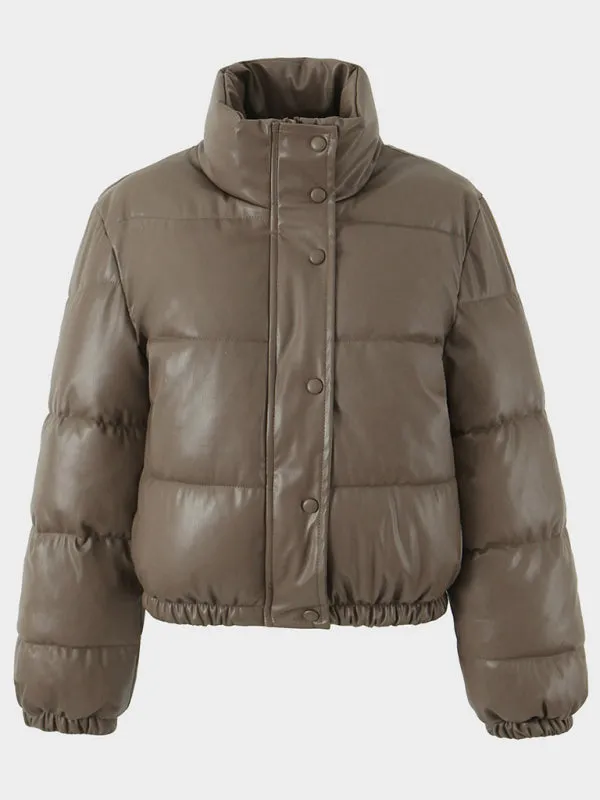 Solid Stand Collar Cropped Puffer Coat