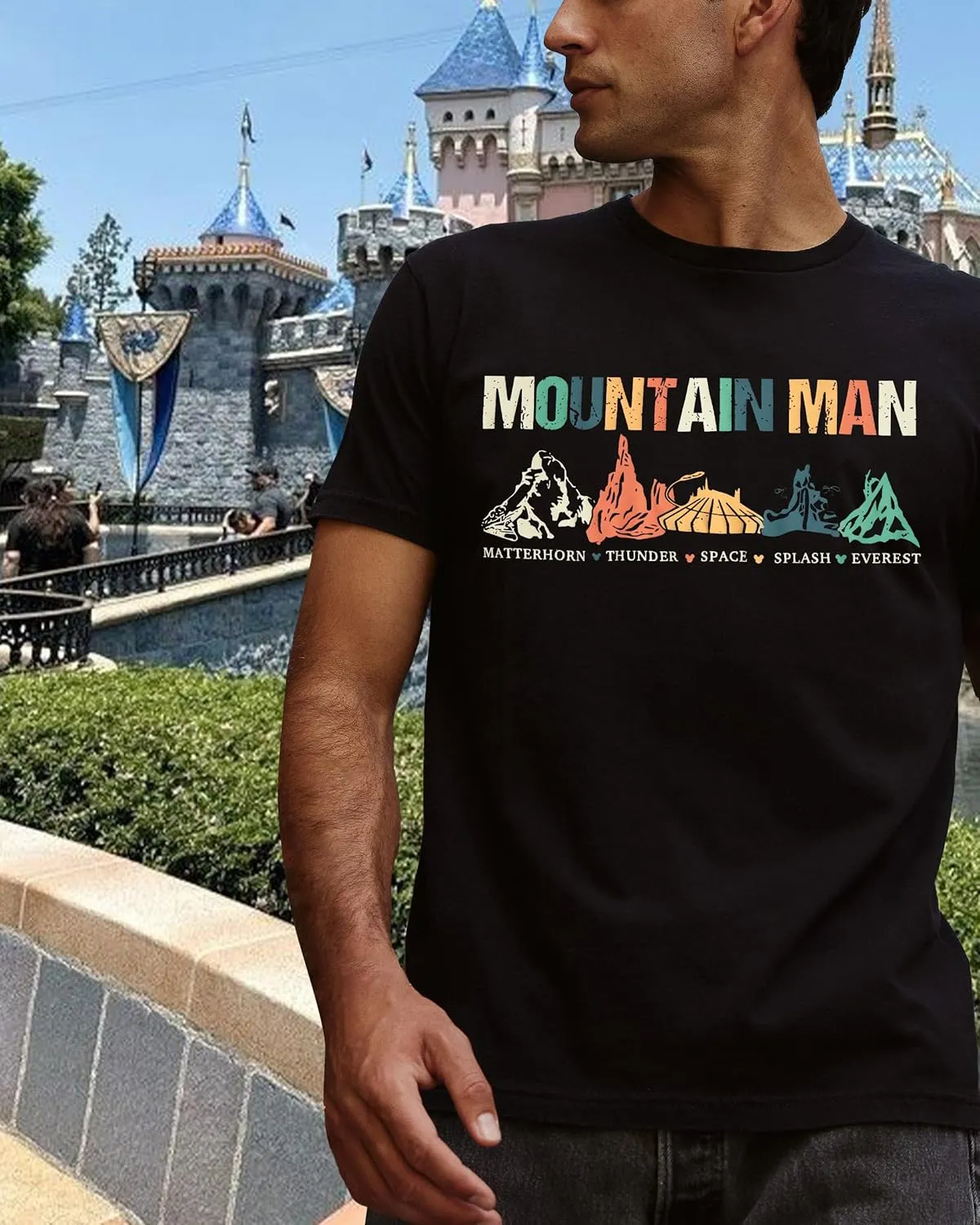 Theme Parks Ride Shirt for Men:Cool Mountain Man Printed Shirt Magic Kingdom T-Shirts Casual Family Vacation Tee