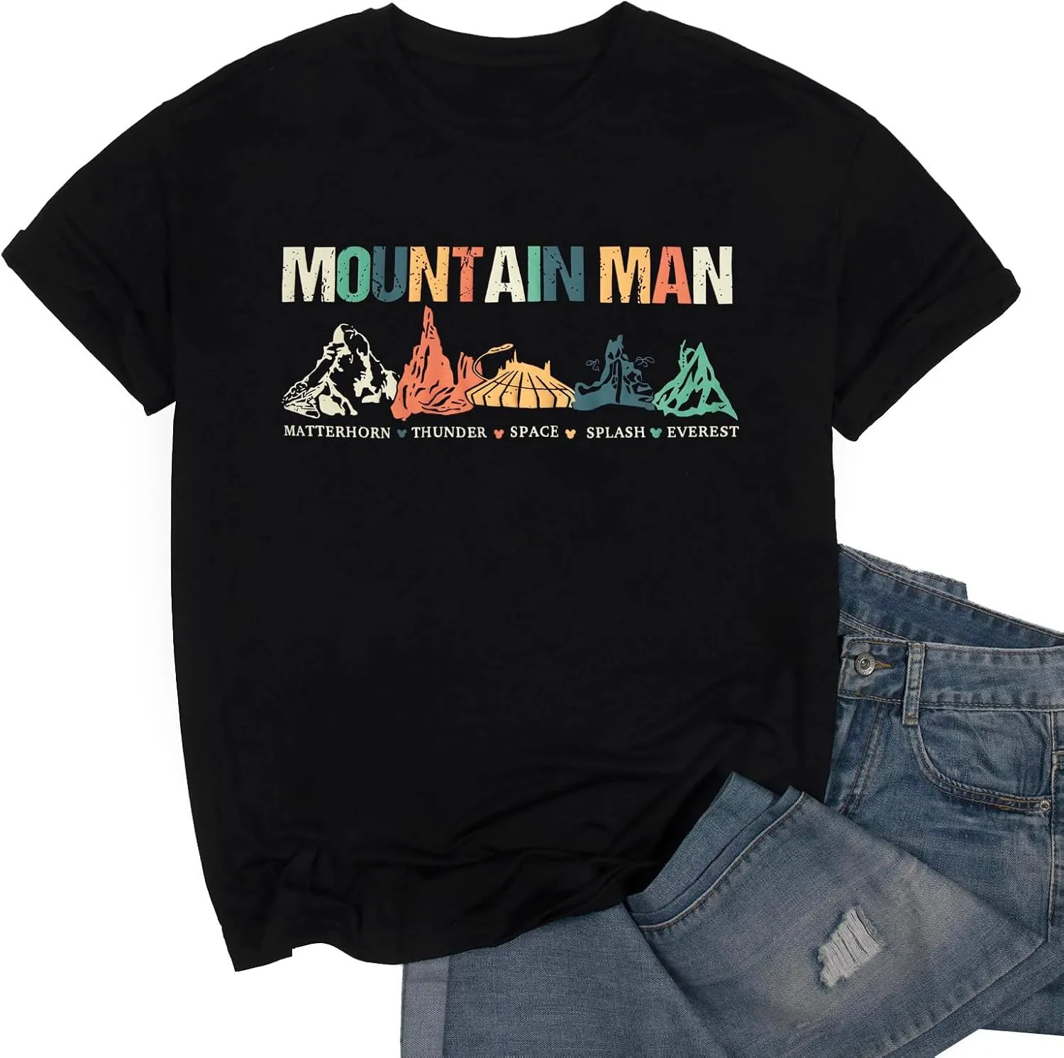 Theme Parks Ride Shirt for Men:Cool Mountain Man Printed Shirt Magic Kingdom T-Shirts Casual Family Vacation Tee
