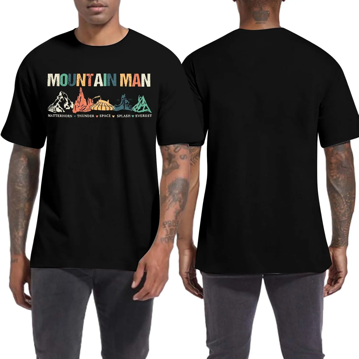 Theme Parks Ride Shirt for Men:Cool Mountain Man Printed Shirt Magic Kingdom T-Shirts Casual Family Vacation Tee