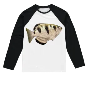 White Black Fish Sublimation Baseball Long Sleeve T-Shirt
