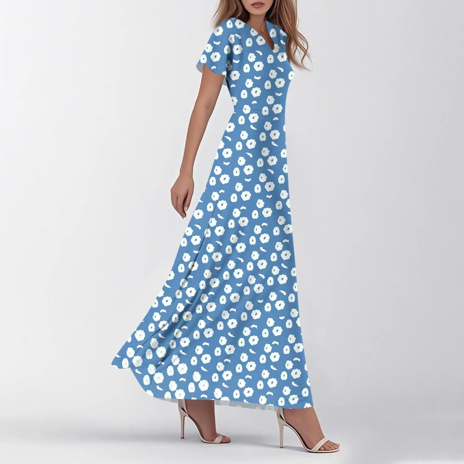 ZEFOTIM Maxi Dress for Women Sexy Floral Dress Short Sleeve V Neck Dresses