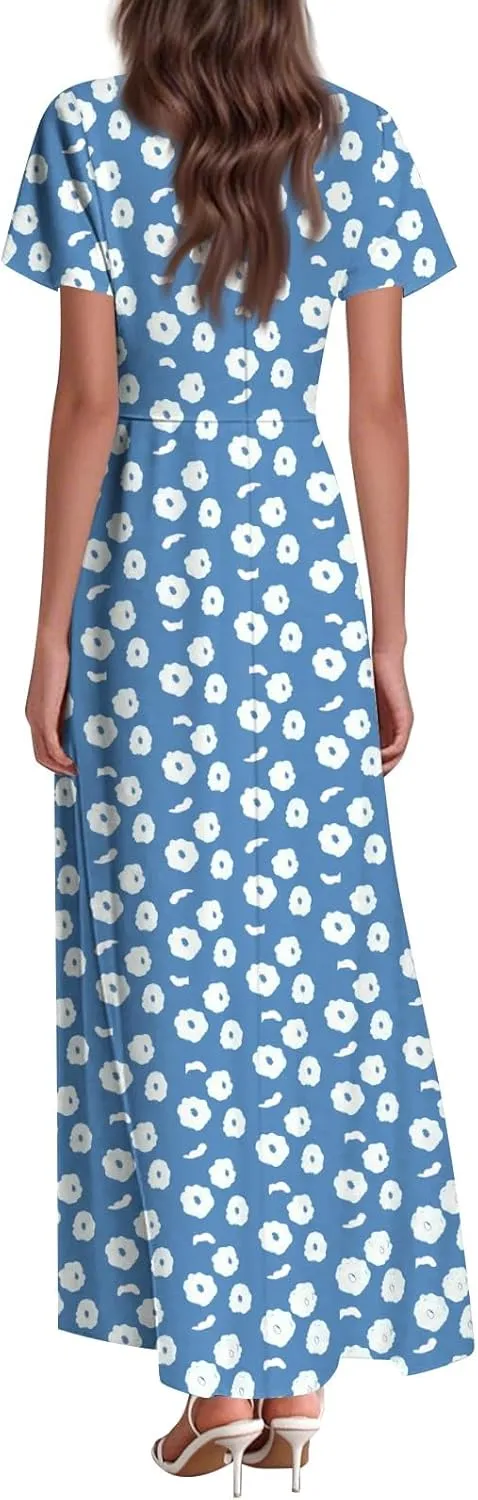 ZEFOTIM Maxi Dress for Women Sexy Floral Dress Short Sleeve V Neck Dresses