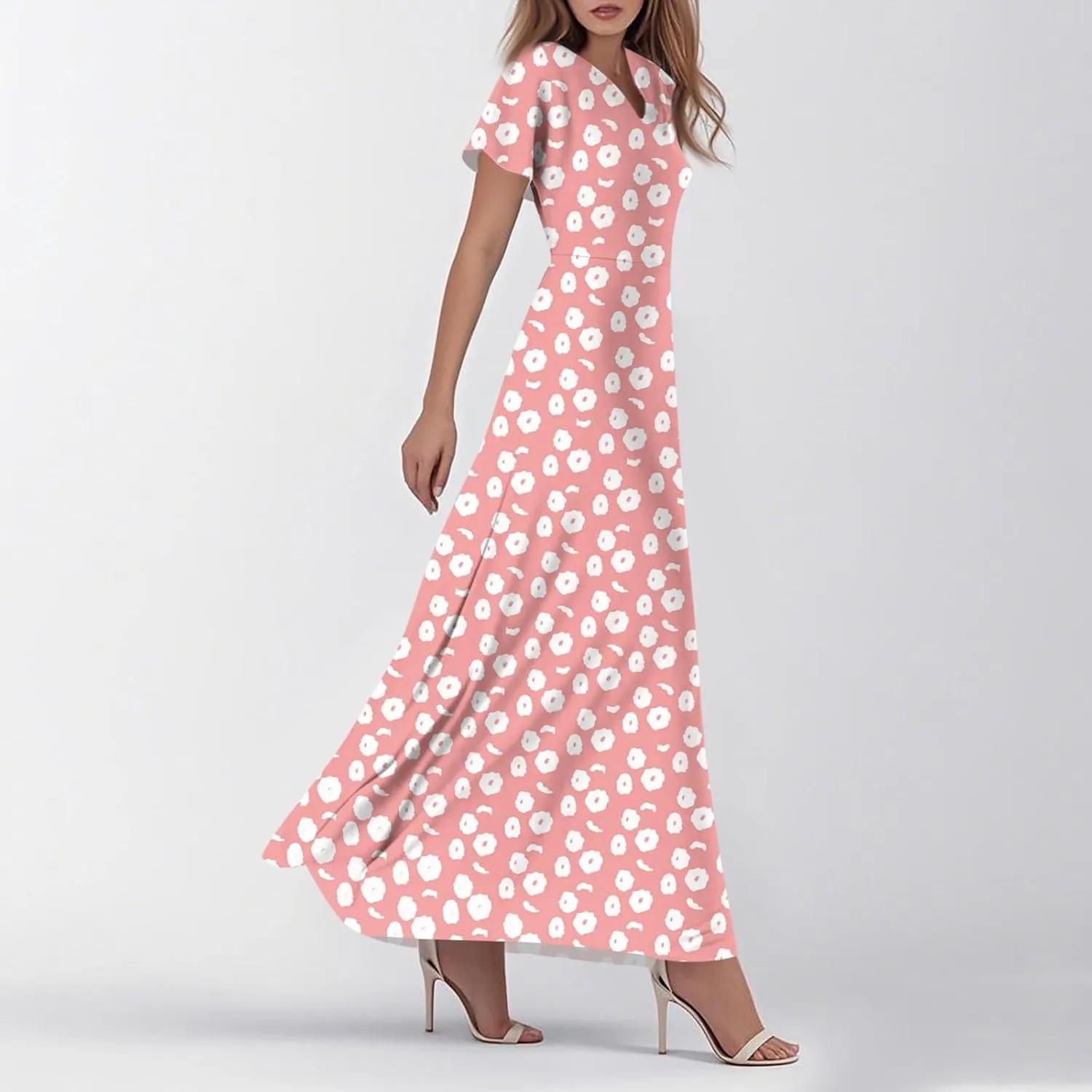 ZEFOTIM Maxi Dress for Women Sexy Floral Dress Short Sleeve V Neck Dresses