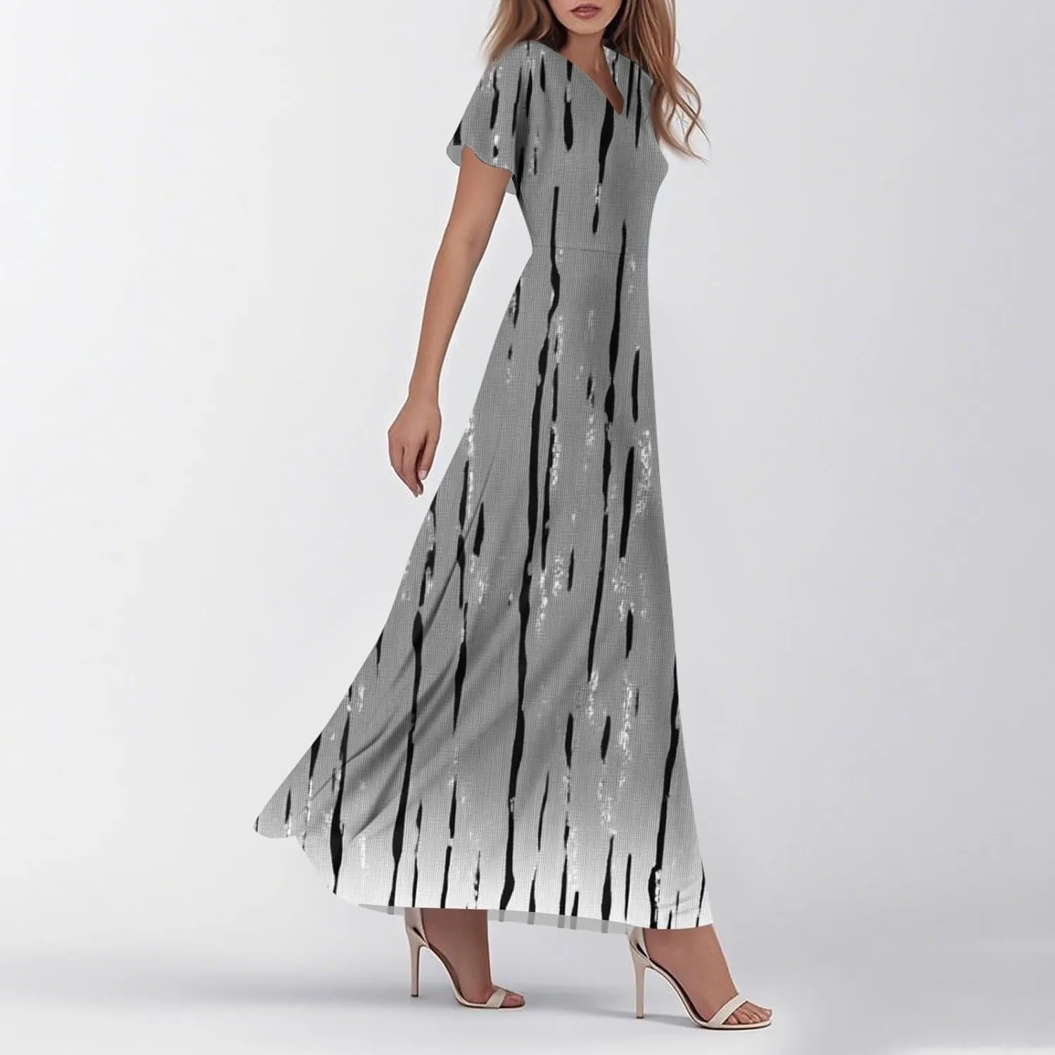 ZEFOTIM Maxi Dresses for Women 2025 Holiday Floral Dress Short Sleeve V Neck Dresses
